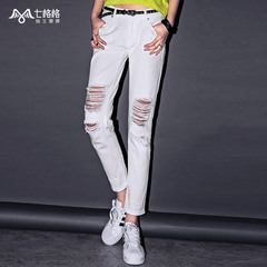 Seven space space OTHERCRAZY new prewashed 2015 summer faded ripped jeans pants of nine white women