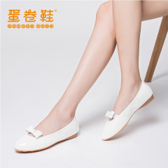 Quicheshoes/蛋卷鞋2016新款秋圆头蝴蝶结单鞋浅口平底小白鞋女