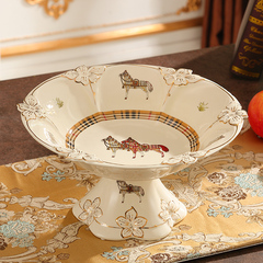 欧式陶瓷水果盘家居实用大号高脚水果盆客厅创意茶几装饰摆件