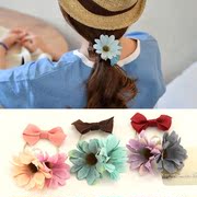 Know NI the Korean version of fresh color simulation Flower Butterfly elastic hair band first ring rope end flower hair accessories