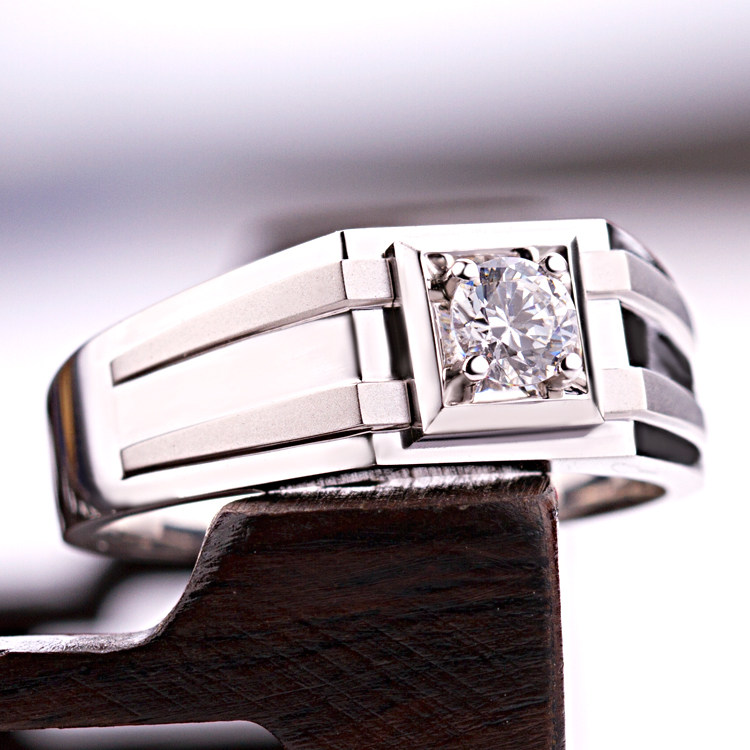 白金戒指男士男款正品 18k金_18k白金钻石戒指男款 k金男戒30分pt铂金