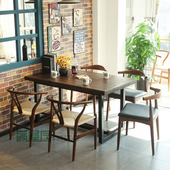 做旧松木铁艺餐桌 仿古地中海风格 定制西餐厅 牛排店 咖啡厅桌椅