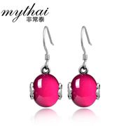 Imported Thai girl Korean version of 925 Silver and Ruby Earrings Ruby earring earrings long character jewelry