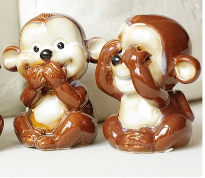 创意三不猴子摆件 结婚礼物陶瓷工艺品 客厅摆设办公桌猴年吉祥物