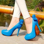 Singular love of women's shoes women's shoes the Club very high heels bow Candy-colored etiquette shoes 33-40 size