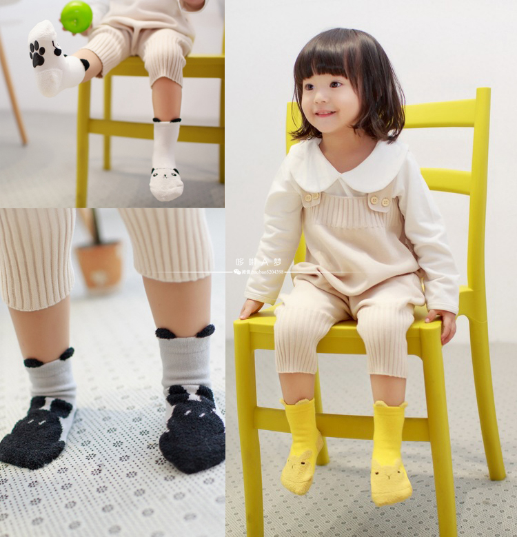 韩国秋冬款 珊瑚绒立体造型卡通宝宝防滑袜子新生儿袜0-1-3儿童袜