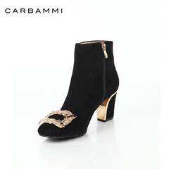 CARBAMMI卡邦尼休闲坡跟女鞋 圆头拼接短筒女靴冬款专柜正品