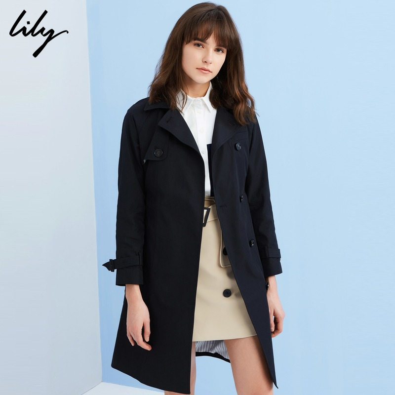 Lily2017新品女装商务纯色经典中长款风衣收腰外套116329C1913产品展示图3