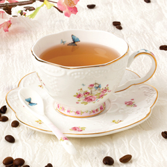 田园小碎花咖啡杯套装欧式骨瓷咖啡杯碟陶瓷浮雕英式下午红茶杯碟