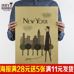 纽约清晨简约时尚海报 复古牛皮纸装饰画 客厅室内墙壁画贴画画芯