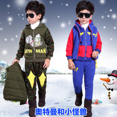 奥特曼童装冬装加厚儿童休闲卫衣迷彩三件套 男童圣诞节服装衣服