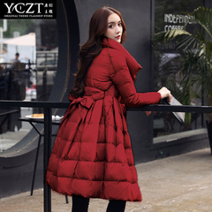 轻薄款羽绒服女 2016冬装新款韩国修身红色A字过膝裙摆中长款外套