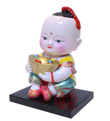 中国特色喜庆礼物创意家居摆件冷瓷手工艺装饰品卡通娃娃黄金万两