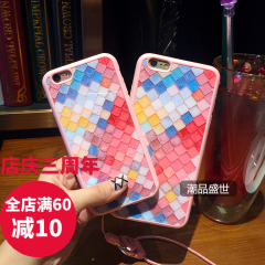 苹果iPhone6s/6plus手机壳菱形格鱼鳞防摔硅胶挂绳5se保护套潮女