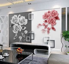 现代简约客厅婚房电视墙纸3d立体环保无纺布壁纸浪漫黑白玫瑰壁画
