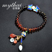 Very Thai style, hand-knotted amber bracelets woman drops leaflets rosewood accessories lapis lazuli tassel bracelet