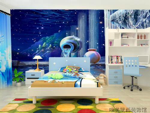 3d梦幻浪漫星空电视背景墙装饰画儿童房壁纸卧室科幻卡通墙纸壁画_8折