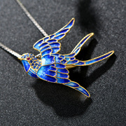 Very Thai swallow burn blue cloisonne pendant in 925 Silver Pendant pendant ladies vintage silver jewelry