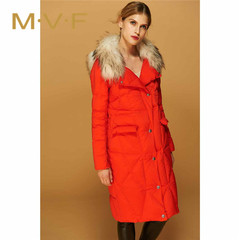 MVF欧美版2016冬季新款 毛领中长款长袖单排扣加厚女士羽绒服7101