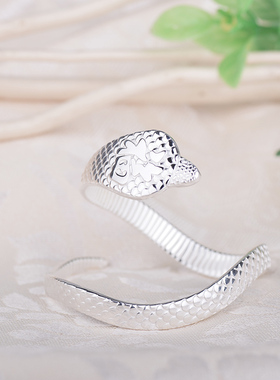 时尚岛 999足银手镯女福银蛇飞舞韩版时尚手工银手镯纯银饰品