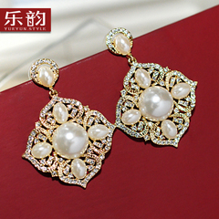 Music star quality with long exaggerated faux Pearl dinner rings Korea earring Stud female jewelry