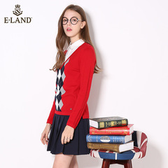 ELAND16年秋冬新品假两件菱格纹针织衫女EEKW64954M专柜正品