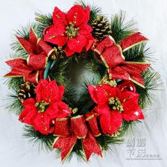创航 圣诞酒店大堂装饰品花环 圣诞松针花环40cm红色花环藤环