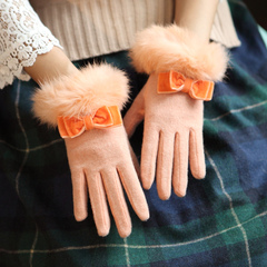 兔毛羊毛手套女秋冬季五指保暖开车可爱分指韩版显瘦薄款手套