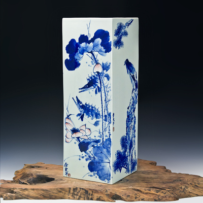 国家一级画师雷良华作品 青花四方镶器