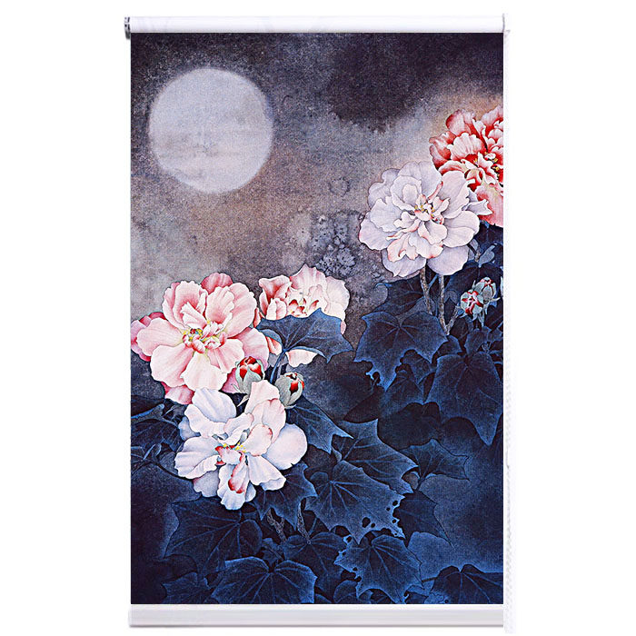 定制窗帘画可水洗拉珠卷卷帘装饰画国画富贵牡丹定制窗帘