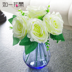 仿真花假花玫瑰塑料花透明玻璃花瓶插花套装房间客厅摆件装饰花艺