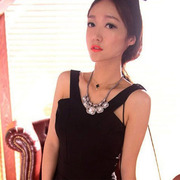 Cool na Korean crystal gem necklace fashion square short bi-color necklace chain clavicle 4073