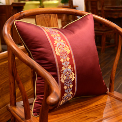 新中式抱枕高档红木沙发靠垫仿真丝绸缎纯色拼接刺绣靠枕腰枕靠背