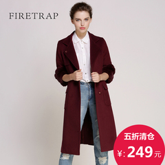 Firetrap时尚优雅修身七分袖羊毛呢大衣女长款秋冬季女装毛呢外套