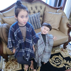 儿童围巾格子披肩式格纹外套韩版女童秋冬季韩国格纹流苏斗篷