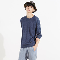 美特斯邦威2015秋装新款男净色肌理仿牛仔纱长袖毛衫吊牌价239