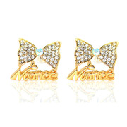Mu-Mu-Lady bow crystal earrings jewelry gold plated letters earrings elegant Lady socialite 92