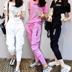 2016春夏季女韩国新款修身打底上衣 长裤子休闲运动套装两件套装