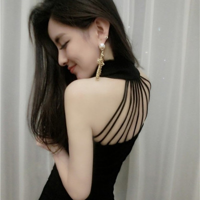 2731#性感夜店露背立领无袖露肩针织弹力大码挂脖背心小衫-富丽a1112