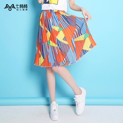 Seven space space OTHERMIX2015 new colorful geometric print pleated skirt Joker in summer skirt