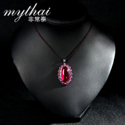 Very Thai 925 sterling silver Ruby flower pendant stylish dinners BLK necklace pendant jewelry