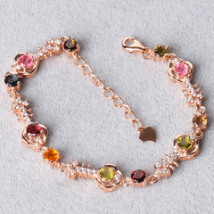 Precious natural tourmaline Crystal 925 silver bracelet ladies rose gold jewelry bracelets can be adjusted welfare