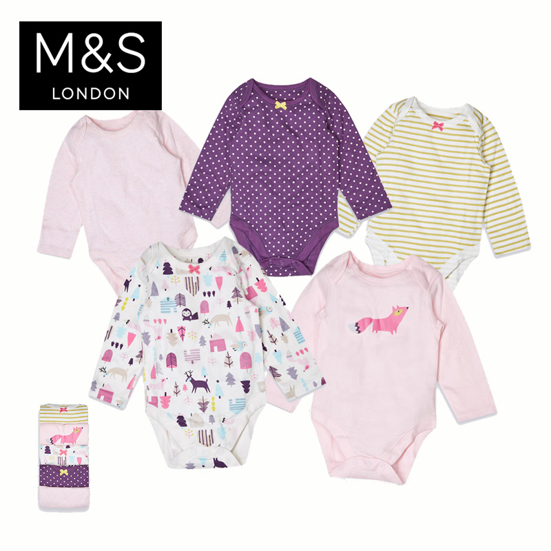 M&S/马莎童装 新生女婴儿0至3岁5件装纯棉连体衣 T786961产品展示图5