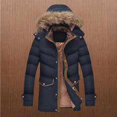 2016冬季新款90白鸭绒加厚可脱卸帽中长款羽绒服男式防寒保暖外套