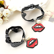 Know NI graffiti hair accessories Korean personality lip play first string pearls rhinestone jewelry elastic rope end