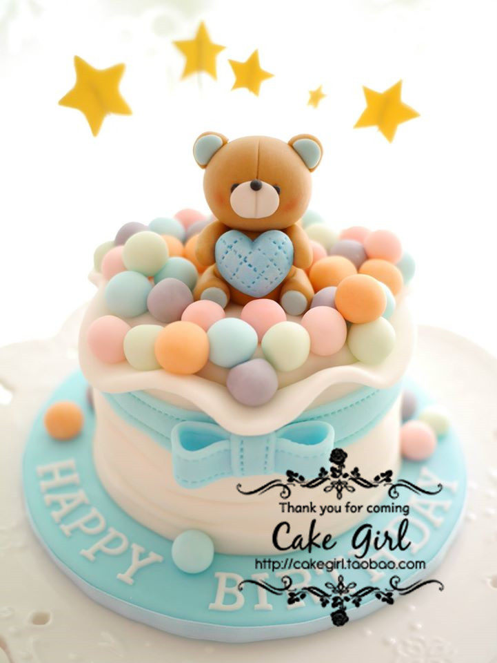 cakegirl 杭州同城 蛋糕定制 泡泡熊 宝宝满月 周岁蛋糕