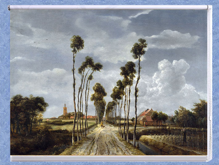 定制窗帘画可水洗古典欧式卷式卷帘装饰画名画风景画霍贝玛林荫道
