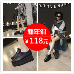 Spring of 2016 new thick-soled platform shoes high heels wedges shoes square-headed students increased women's shoes shoes women