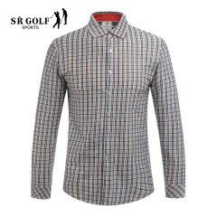 S.R.GOLF2014秋季新款长袖t恤商务休闲格子开衫长袖t恤t-shirt 男