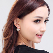 Makeup of new Korea Korean temperament earrings fashion jewelry faux Pearl studded earrings before and after two-sided post